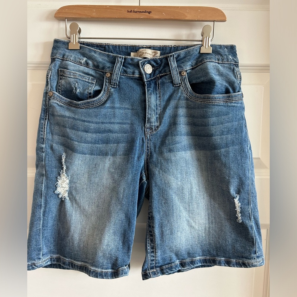 Seven 7 For All Mankind Bermuda Jean Shorts Womens Size 12 Medium Wash Denim